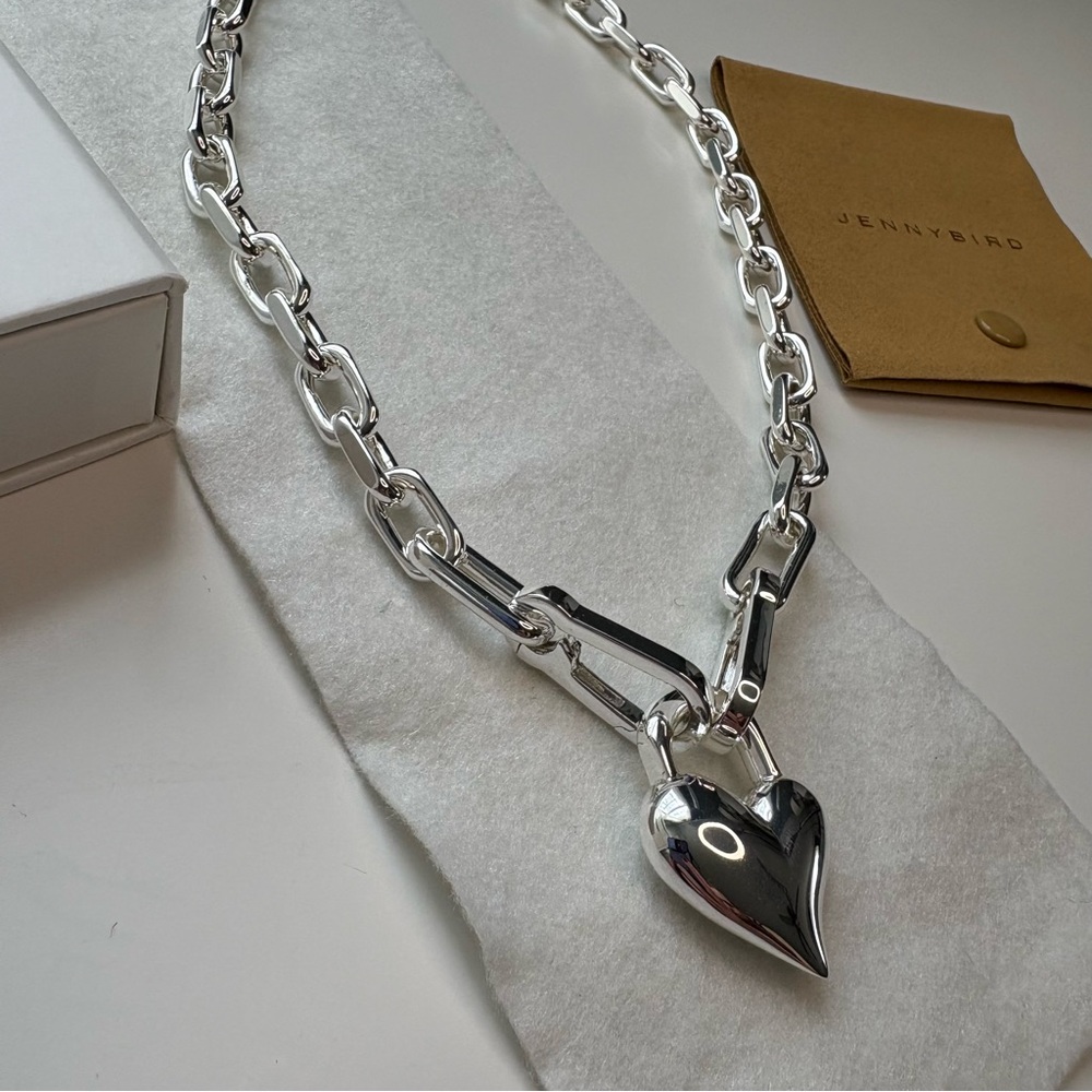 Jenny Bird Padlock Heart Pendant Link Necklace, Silver - Picture 8 of 15
